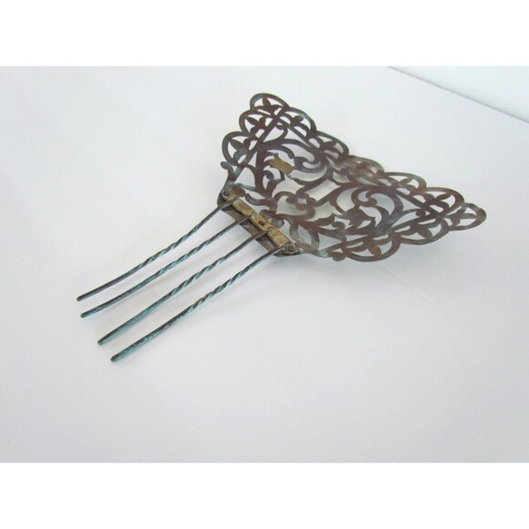 Antique Metal Hair Comb Mantilla Scroll Cutout Ornate 1800s HUGE main image 4